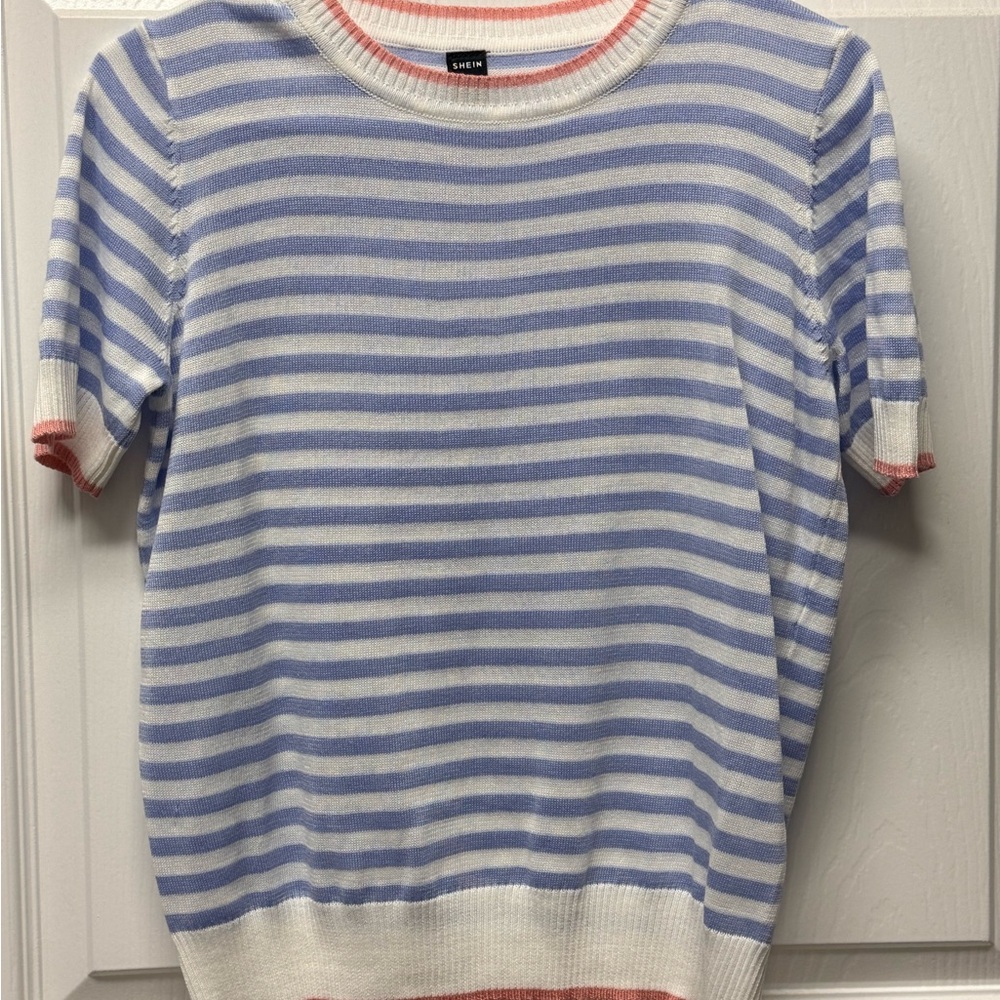 LOFT Blue and White Striped Sweater